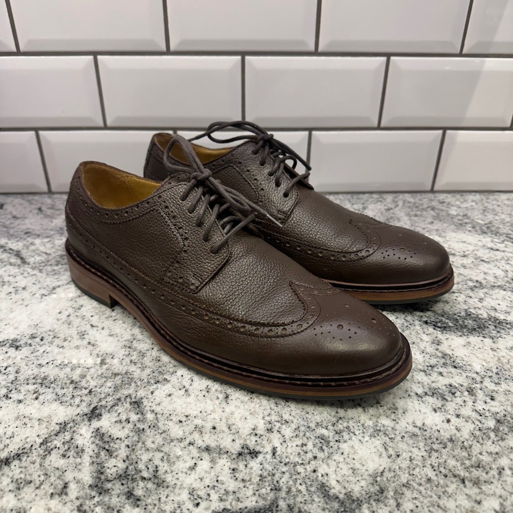 Cole‎ Haan Mens 9.5 Wingtip Oxford Brown Pebbled Leather Brogue C13596 Preppy